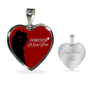 Forever With You Red Couple Necklace Personalized Engraved Silver Heart Necklac